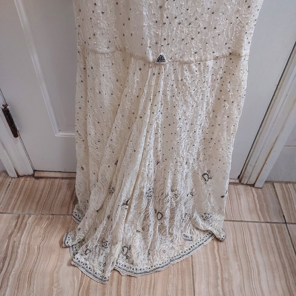ALICE+OLIVIA CREAM WHITE PEARL BRIDAL WEDDING BEADED GOWN DRESS - Picture 6 of 12